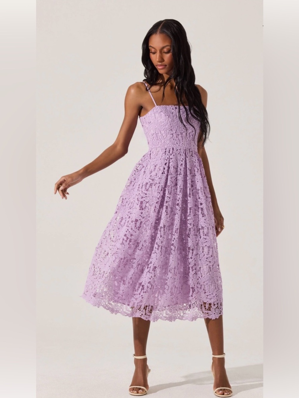 ASTR The Label Lavender Lace Midi Dress L Fit Flare Wedding Guest Party Romantic